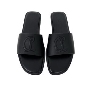Christian Louboutin CL Mule Flats Slides Calf Leather in Black with Logo 41.5